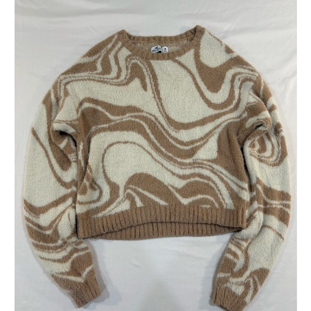 Hollister Fuzzy Cozy Tan and Cream Swirled Long Sleeve Sweater Size Medium